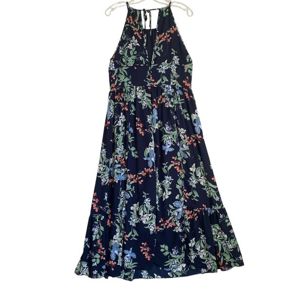 Maison Jules Maxi Floral Dress L Halter Flowing LinedCottagecore Retro Coquette - Picture 2 of 6